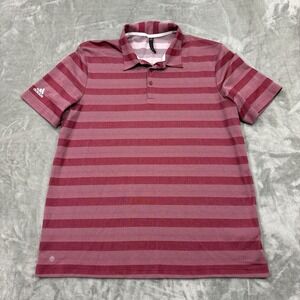 Adidas Shirt Mens XL Pink Striped Short Sleeve Polo Golf Logo Preppy Sport Work